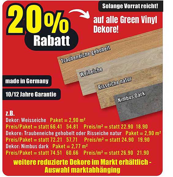 20% Rabatt auf alle Green Vinyl Dekore!