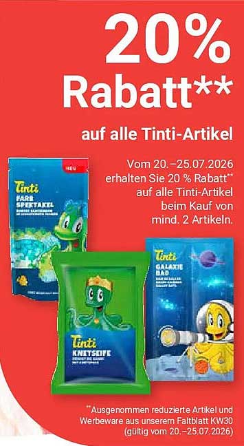 20% Rabatt** auf alle Tinti-Artikel