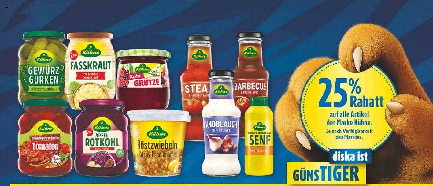 25% Rabatt auf alle Artikel der Marke Kühne.