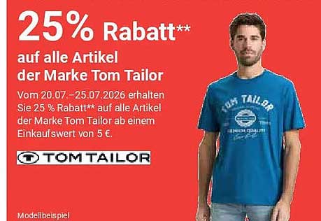 25% Rabatt** auf alle Artikel der Marke Tom Tailor