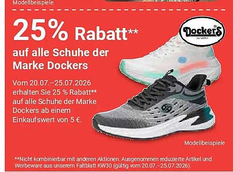 25% Rabatt** auf alle Schuhe der Marke Dockers