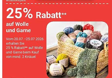 25% Rabatt** auf Wolle und Garne