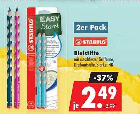 2er Pack STABILO Bleistifte mit rutschfester Griffzone, Dreikantstifte, Stärke: HB