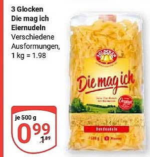 3 Glocken Die mag ich Eiernudeln Verschiedene Ausformungen, 1 kg = 1.98