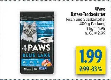 4Paws Katzen-Trockenfutter Fisch und Süßkartoffel 400 g Packung