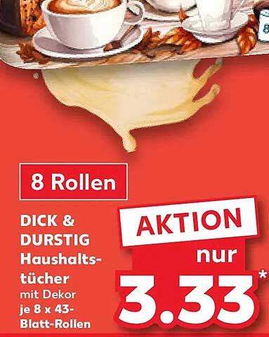 8 Rollen DICK & DURSTIG Haushaltstücher mit Dekor je 8 x 43-Blatt-Rollen