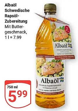 Albaöl Schwedische Rapsöl-Zubereitung Mit Buttergeschmack, 1 l = 7.99