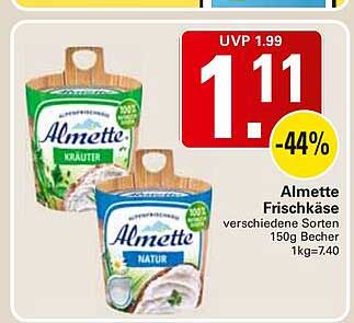Almette Frischkäse verschiedene Sorten 150g Becher 1kg=7.40