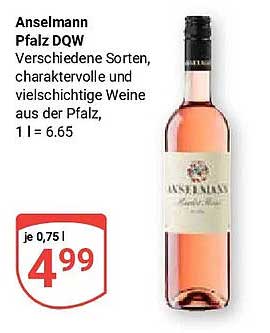 Anselmann Pfalz DQW Verschiedene Sorten, charaktervolle und vielschichtige Weine aus der Pfalz, 1 l = 6.65