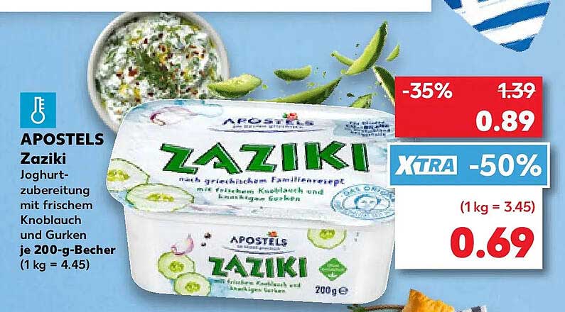 APOSTELS Zaziki Joghurt-zubereitung mit frischem Knoblauch und Gurken je 200-g-Becher