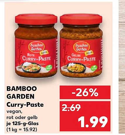 BAMBOO GARDEN Curry-Paste vegan, rot oder gelb je 125-g-Glas (1 kg = 15.92)