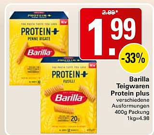 Barilla Teigwaren Protein plus verschiedene Ausformungen 400g Packung 1kg=4.98