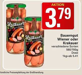 Bauerngut Wiener oder Krakauer verschiedene Sorten 560/700g Dose 1kg=ab 5,41