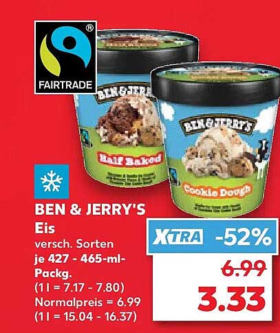 BEN & JERRY'S Eis versch. Sorten je 427 - 465-ml-Packg.