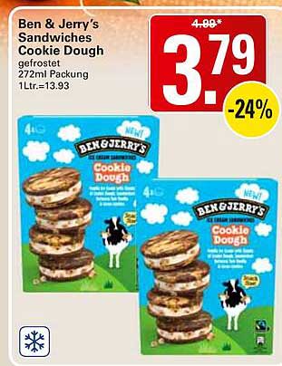 Ben & Jerry’s Sandwiches Cookie Dough gefrostet 272ml Packung 1Ltr.=13.93