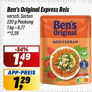 Ben's Original Express Reis versch. Sorten 220 g Packung 1kg = 6,77 **2,29