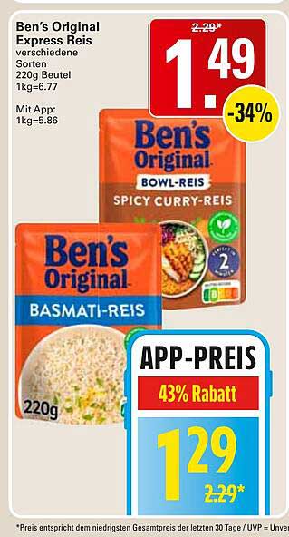 Ben’s Original Express Reis verschiedene Sorten 220g Beutel