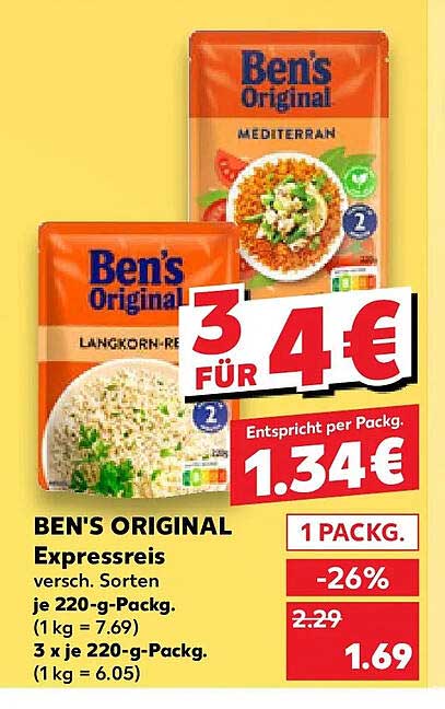 BEN'S ORIGINAL Expressreis verssch. Sorten je 220-g-Packg. (1 kg = 7.69) 3 x je 220-g-Packg. (1 kg = 6.05)