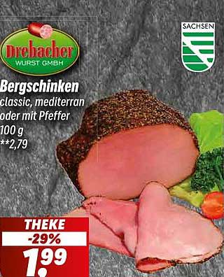 Bergschinken classic, mediterran oder mit Pfeffer 100 g