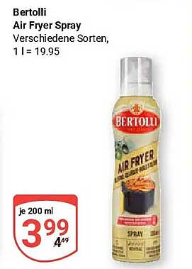 Bertolli Air Fryer Spray Verschiedene Sorten, 1 l = 19.95