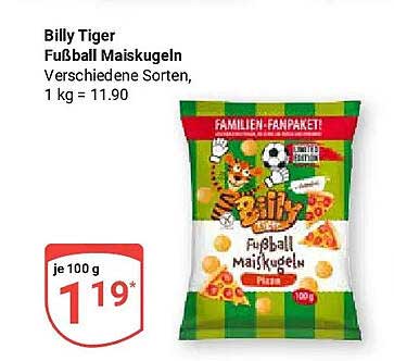 Billy Tiger Fußball Maiskugeln Verschiedene Sorten, 1 kg = 11.90