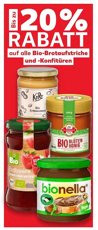 Bis zu 20% Rabatt auf alle Bio-Brotaufstriche und -Konfitüren