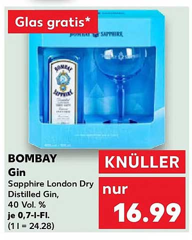 BOMBAY Gin Sapphire London Dry Distilled Gin, 40 Vol. %, je 0,7-l-Fl. (1 l = 24,28)