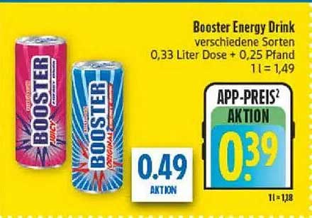 Booster Energy Drink verschiedene Sorten 0,33 Liter Dose + 0,25 Pfand