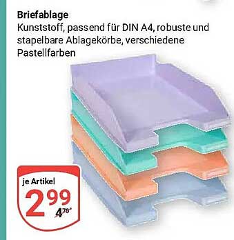 Briefablage Kunststoff, passend für DIN A4, robuste und stapelbare Ablagekörbe, verschiedene Pastellfarben