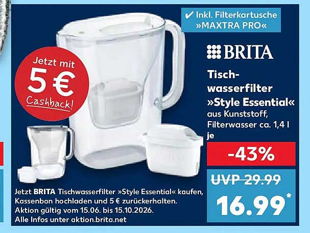BRITA Tischwasserfilter »Style Essential« aus Kunststoff, Filterwasser ca. 1,4 l je