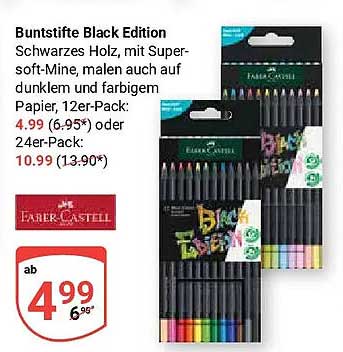 Buntstifte Black Edition Schwarzes Holz, mit Super-soft-Mine, malen auch auf dunklem und farbigem Papier, 12er-Pack: 4.99 (6.95*) oder 24er-Pack: 10.99 (13.90*)