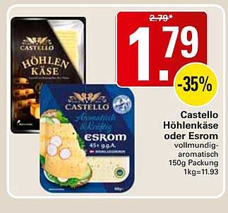 Castello Höhlenkäse oder Esrom vollmundig-aromatisch 150g Packung