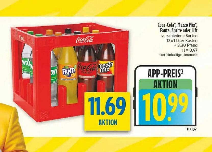 Coca-Cola*, Mezzo Mix*, Fanta, Sprite oder Lift* verschiedene Sorten 12 x 1 Liter Kasten