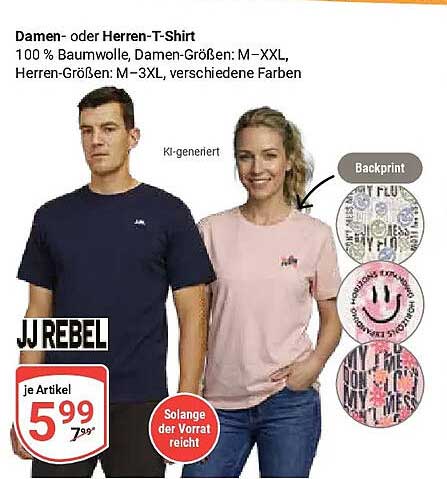 Damen- oder Herren-T-Shirt 100 % Baumwolle, Damen-Größen: M–XXL, Herren-Größen: M–3XL, verschiedene Farben