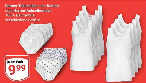 Damen-Taillenslips oder Damen- oder Herren-Achselhemden 100 % Baumwolle, verschiedene Größen
