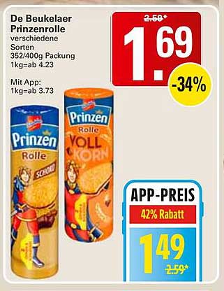 De Beukelaer Prinzenrolle verschiedene Sorten 352/400g Packung 1kg=ab 4.23