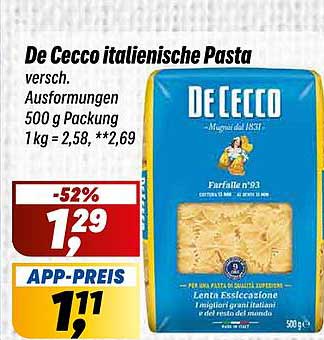 De Cecco italienische Pasta versch. Ausführungen 500 g Packung 1 kg = 2,58, **2,69
