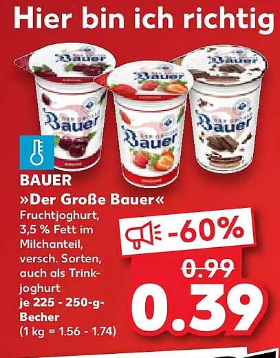 »Der Große Bauer« Fruchtjoghurt, 3,5 % Fett im Milchanteil, versch. Sorten, auch als Trinkjoghurt je 225 - 250-g-Becher