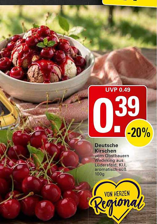 Deutsche Kirschen vom Obstbauern Wedeking aus Lüdersfeld, Kl.I, aromatisch-süß 100g