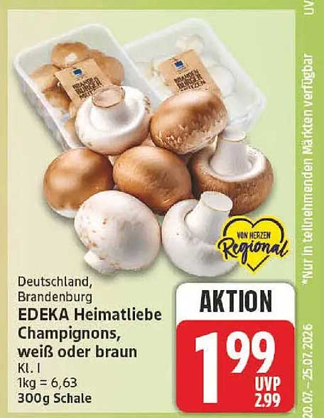 Deutschland, Brandenburg EDEKA Heimatliebe Champignons, weiß oder braun