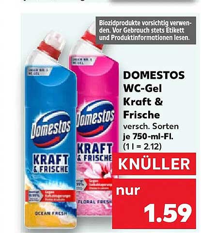 DOMESTOS WC-Gel Kraft & Frische versch. Sorten je 750-ml-Fl. (1 l = 2.12)