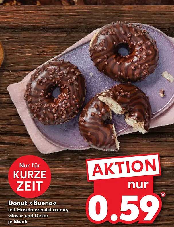 Donut »Bueno« mit Haselnussmilchcreme, Glasur und Dekor je Stück