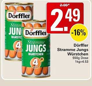 Dörffler Stramme Jungs Würstchen 550g Dose 1kg=4.53