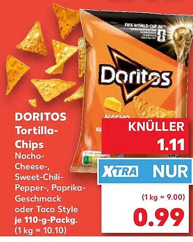 DORITOS Tortilla-Chips Nacho-Cheese-, Sweet-Chili-Pepper-, Paprika-Geschmack oder Taco Style je 110-g-Packg. (1 kg = 10.10)