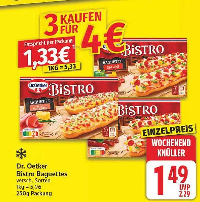 Dr. Oetker Bistro Baguettes versch. Sorten 1kg = 5,96 250g Packung