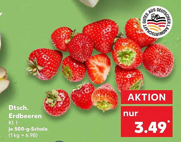 Dtsch. Erdbeeren Kl. I je 500-g-Schale (1 kg = 6.98)