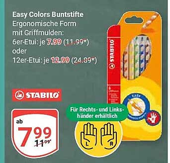 Easy Colors Buntstifte Ergonomische Form mit Griffmulden. 6er-Etui: je 7.99 (11.99*) oder 12er-Etui: je 12.99 (24.89*)