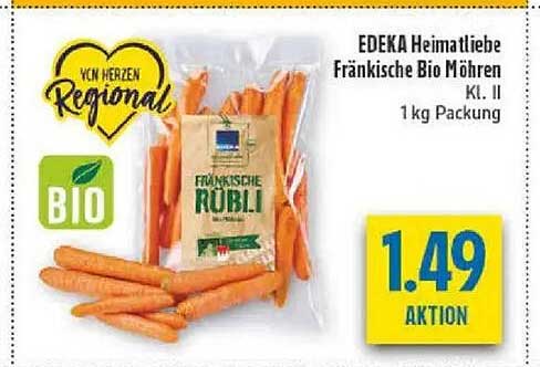 EDEKA Heimatliebe Fränkische Bio Möhren Kl. I 1 kg Packung