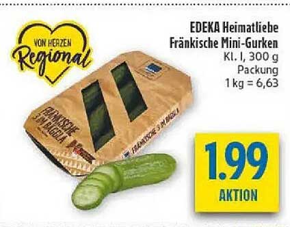 EDEKA Heimatliebe Fränkische Mini-Gurken Kl. I, 300 g Packung 1 kg = 6,63