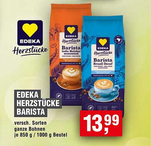 EDEKA HERZSTÜCKE BARISTA versch. Sorten ganze Bohnen je 850 g / 1000 g Beutel
